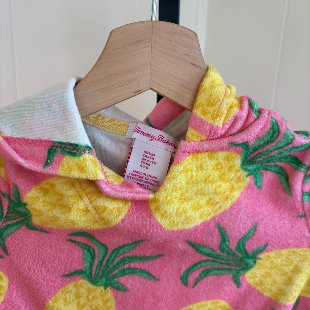 Tommy Bahama Girls 12M Pineapple Hoodie Cover Up Terry Cloth Toddler Bather NWT